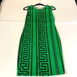 COPY - Vibrant Green Greek Key Sheath Dress M/L MIDI